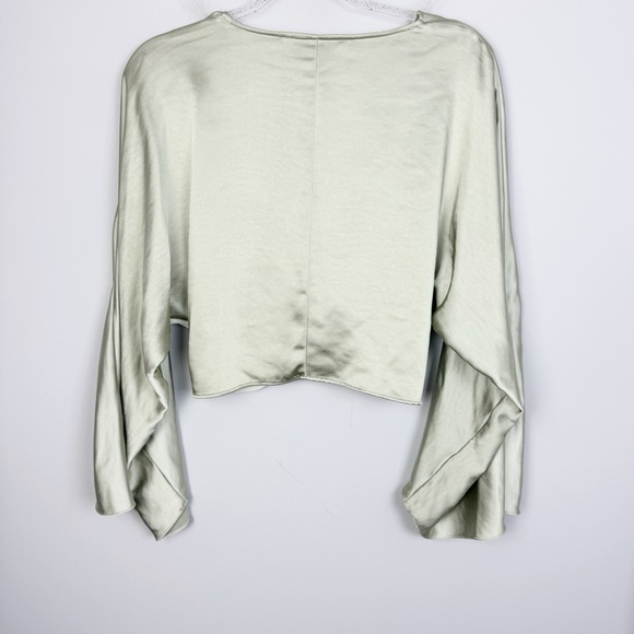 ZARA | NEW Sage Green Twist Front Cropped Bell Sleeve Top Women’s Size Large - Picture 10 of 12